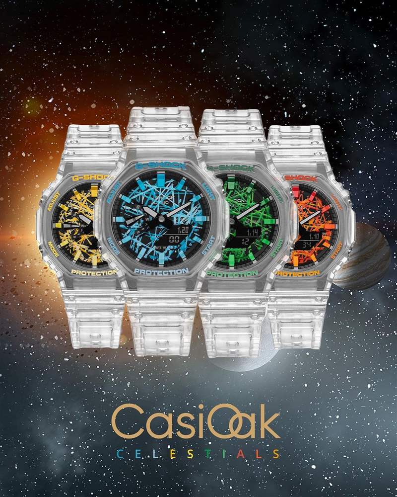 IFL Watches與The Dial Artist嶄新開發CasiOak Celestial系列，將天體主題帶入農家橡樹手表，并用抽象手繪結合彩色詮釋不同行星。 （Source：iflwatches）