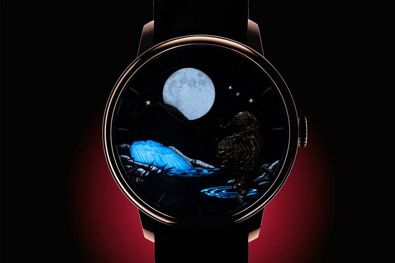 Arnold & Son 虎年月相恒動腕表，顯示夜光月亮和風(fēng)景