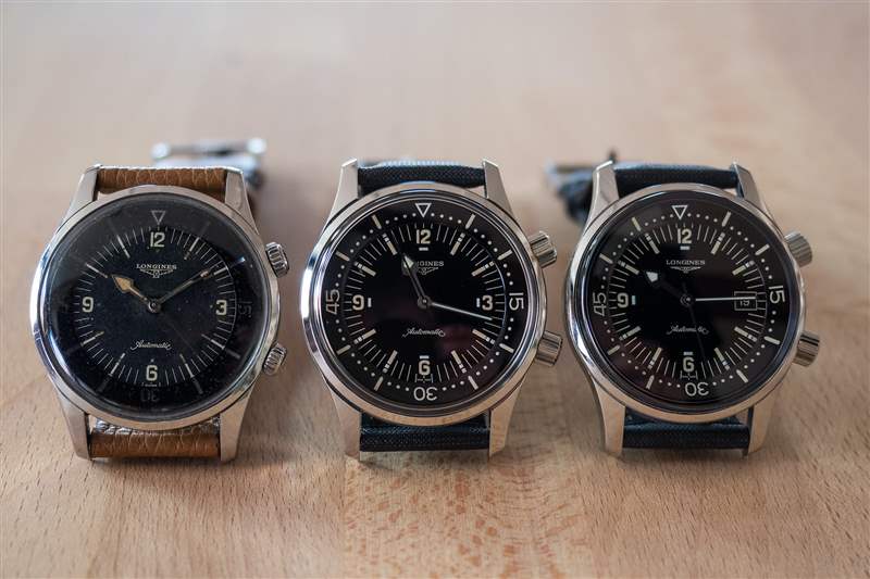 左，編號 7042； 中間，Legend Diver 第一版（無日期）； 對，Legend Diver 當前型號。